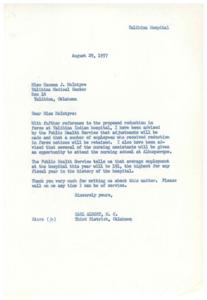 Concerns and Updates Regarding Talihina Indian Hospital, 1957-08-16
