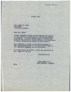 Eligibility Requirements at Talihina Indian Hospital, 1957-03-07