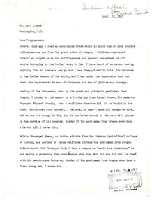 Letter to Congressman Carl Albert: Defending the Honor of Native Americans Amidst Stereotypes, 1947-04-29