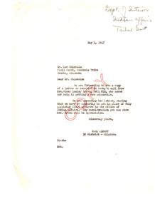 Request for Assistance for Mrs. Winey Lesley Brown Roll 832 from Dept. of Interior, Indian Affairs, 1947-05-01