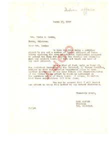 Opposition to Proposed Legislation on Leasing Choctaw and Chickasaw Lands: A Letter to Mrs. Vivia N. Locke, 1947-03-13