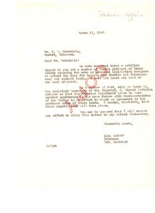 Opposition to Proposed Legislation Regarding Choctaw and Chickasaw Lands, 1947-03-13