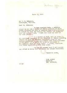 Opposition to Extension of Leasing Time for Choctaw and Chickasaw Lands: A Letter from Carl Albert, 1947-03-13