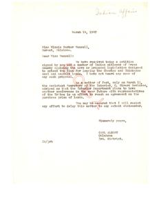 Letter to Miss Mansell Regarding Opposition to Proposed Legislation on Choctaw and Chickesaw Land Leasing Extension, 1947-03-14