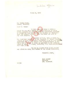 Opposition to Proposed Extension of Leasing Choctaw and Chickasaw Lands: A Letter to Mr. Reuben Meeks, 1947-03-14