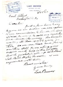 Letter from Lake Brewer to Carl Albert regarding Oklahoma Affairs, 1947-01-01 - 1947-12-31