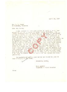 Correspondence with Mr. D. H. Dukes Regarding Indian Tribal Land Negotiations in 1947, 1947-04-14