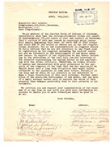Petition to Congressman Carl Albert: Choctaw Nation Coal Leases, 1947-01-01 - 1947-12-31