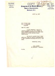 Response to Petition on Pending Indian Legislation: Letter from Paul Stewart, 3D Dist. Oklahoma, 1947-04-14