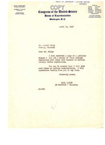 Inquiry Regarding Pending Indian Legislation, 1947-04-14