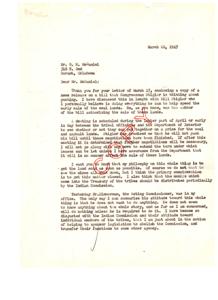 Update on Coal and Asphalt Lands Sale Negotiations: A Letter to Mr. McDaniel, 1947-03-22