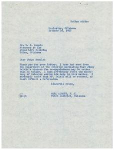 Concern for the Re-Appointment of Choctaw Chief, 1958-10-16