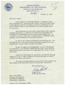 Response to Request for Appointment of Principal Chief of the Choctaws, 1958-01-01 - 1958-12-31