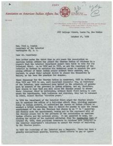 Request for Democratic Process in Choctaw Chief Election, 1958-09-01