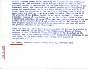 Inquiry Regarding Payment to Choctaw Indians, 1958-09-29