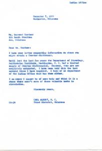 Inquiry Regarding Choctaw Per Capita Payment, 1959-11-19