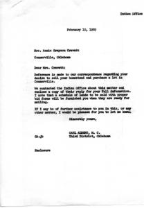 Inquiry about Indian Medical Program in Oklahoma, 1959-11-04