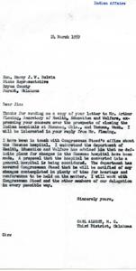 Correspondence Regarding Indian Hospitals in Oklahoma, 1959-10-23