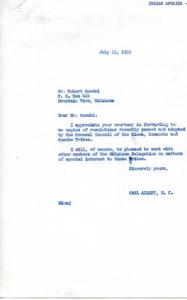 Title: Tribal Business Committee Resolution and Correspondence with Senator Kerr, 1956-11-02
