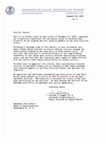 Continuation of Health Services for Non-Indian Widows of Deceased Five Civilized Tribes Members, 1963-12-14