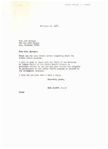 Expanding Indian Health Benefits for Widows: A Letter to Representative  Carl Albert, 1964-02-11