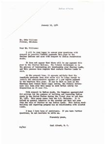 Federal Payments and Indian Reservation Roads: Correspondence with Mr. Osby Williams, January 10, 1964, 1964-01-10