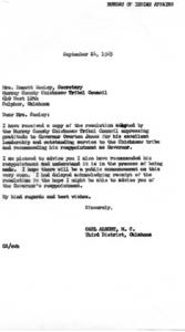 Resolution of Gratitude for Governor Overton James by Pontotoc County Chickasaw Tribal Council, 1965-09-24