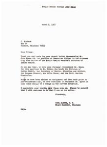 Recommendation for Executive Officer Position in Oklahoma City Area Office of Public Health Service&#39;s Division of Indian Health, 1967-03-01