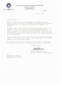 Recommendation for John Spaan: Executive Officer Position in Public Health Service Division of Indian Health, 1967-03-10