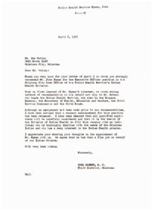 Recommendation for Executive Officer Position in Oklahoma City Area Office of Public Health Service&#39;s Indian Health Division, 1967-03-26