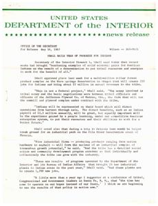 Interior Department Recommends Legislation to Settle Boundary Dispute Between Navajo and Ute Mountain Tribes, 1967-01-01 - 1967-12-31