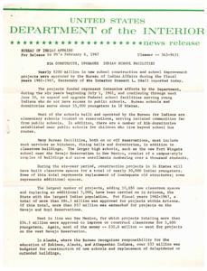 BIA Awards Contract for Evaluation of Education Projects, 1967-02-06