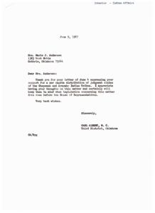 Per Capita Distribution of Cheyenne and Arapaho Judgment Award, 1967-05-19