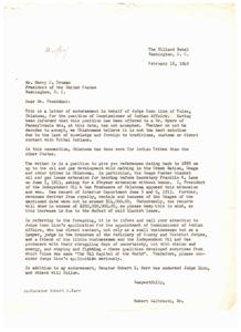 Endorsement Letter for Judge Conn Linn: Commissioner of Indian Affairs, 1949-02-18