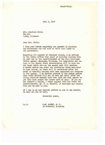 Inquiry About Payment for Choctaws and Chickasaws Coal Lands, 1949-06-03
