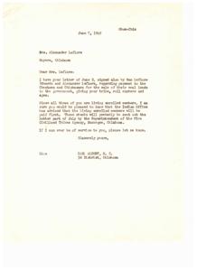 Payment for Choctaws and Chickasaws Coal Lands: Update on Disbursement, 1949-06-07