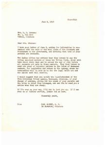 Inquiry Regarding Coal Lands Payment for Choctaws and Chickasaws, 1949-06-06