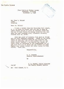 Correspondence Regarding Per Capita Payment Claims for the Choctaw Tribe in 1949, 1949-08-24