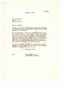 Letter to John Denton Regarding the Sale and Payment of Choctaw and Chickasaw Indian Lands, 1949-08-01