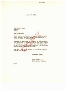 Letter from Carl Albert Regarding Choctaw and Chickasaw Payments, 1949, 1949-01-01 - 1949-12-31
