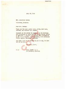 Correspondence on Payments to Choctaw Tribe Members, 1949-07-18
