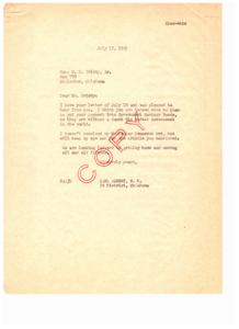 Correspondence between Hon. M.W. Priddy, Sr. and Carl Albert Regarding Investment in Government Bonds and Local Politics, 1949-07-15