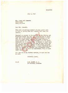 Letter from Congressman Carl Albert Regarding Payments to Choctaw and Chickasaw Tribe Members, 1949-07-05
