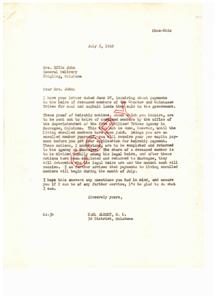 Correspondence Regarding Heirship Payments for Choctaw and Chickasaw Tribes, 1949-06-28