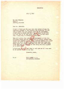Settlement of Debt to Choctaws and Chickasaws for Sale of Land: A Correspondence from 1949, 1949-07-05