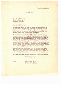 Clarification on Per Capita Payments for Choctaw and Chickasaw Indians: A Letter to Mrs. Paul Hattensty, 1949-06-27