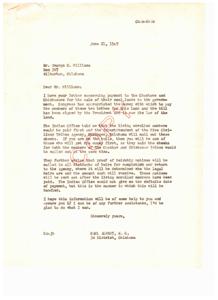 Payment Allocation to Choctaw and Chickasaw Tribes for Sale of Coal Lands: A Correspondence Between George C. Williams and Congressman Carl Albert, 1949-06-21