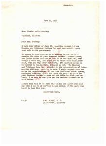 Enquiry about Inheritance Rights to Coal and Asphalt Lands: A Correspondence between Mrs. Woolery and Carl Albert, 1949-06-20