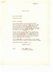 Correspondence Over the Sale of Choctaw and Chickasaw Coal Lands to the Government, 1949-06-06