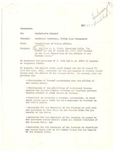 ["The document is a recommendation from the Commissioner of Indians Affairs to 'Legislative Counsel' to support S. 3445 and H.R. 15866, \"To repeal the Act of August 25, 1959, with respect to the final disposition of the affairs of the Choctaw Tribe.\""]